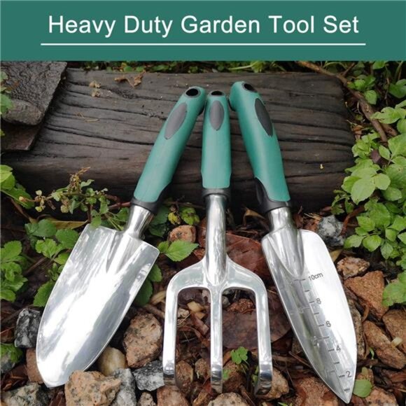 Garden Tools Set, 3 Piece Heavy Duty Gardening Tools Cast Aluminum with Handle - Picture 2 of 7
